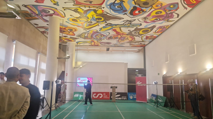 Imagen de la pista de badmintón instalada en la Diputación