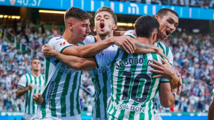 Jacobo celebra el empate contra el Almería