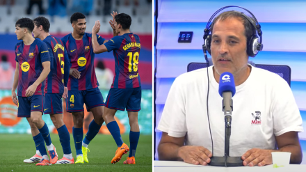 Los jugadores del Barcelona y David Sánchez