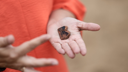 Fragmento de cerámica griega hallado en la necrópolis de Medellín