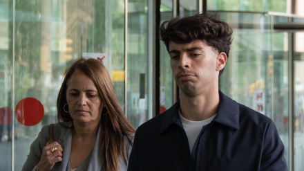 Álvaro Aguado, a su salida de la Ciutat de la Justicia, el pasado 14 de mayo de 2025