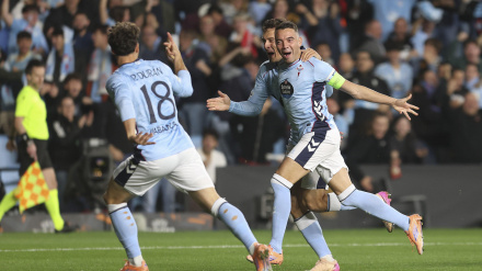 El Celta celebra el gol de Iago Aspas al Niza