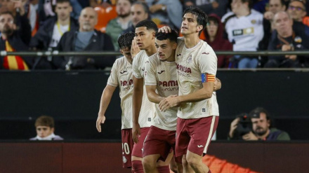 Gerard Moreno celebra el 0-1 del Villarreal contra el Valencia