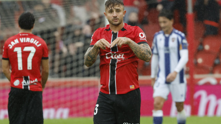 Maffeo celebra su gol, en el Mallorca - Levante