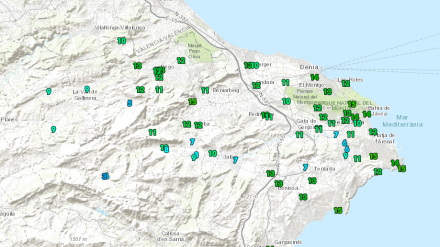 Mapa de temperaturas registradas esta mañana en la Marina Alta, según datos de AVAMET