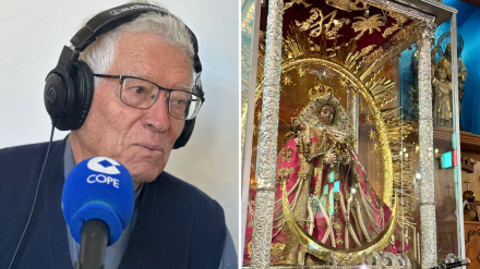 Domingo Guerra, párroco de Tajuya, junto a la Virgen de las Nieves