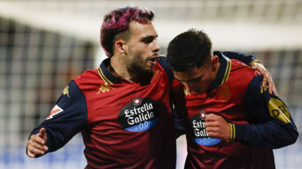 Mella celebra el segundo gol del Deportivo