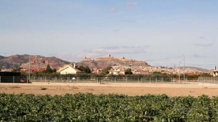 Vista de la pedanía lorquina de Cazalla, una de las afectadas por los mapas de flujo preferente, con el castillo al fondo