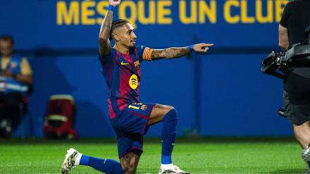 Raphinha, celebrando un gol con el Barcelona