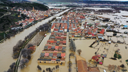 Vista aérea de los alrededores de la localidad navarra de Funes durante las inundaciones de diciembre de 2021.