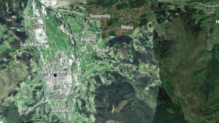 Imagen satélite de Los Corrales de Buelna y la zona donde se prevé ejecutar la variante