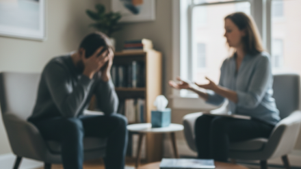 Un paciente con depresión o ansiedad en la consulta del psicoterapeuta