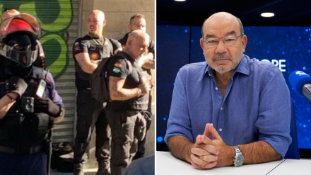 Los miembros de Horus Desokupa delante del piso de Josu Álvarez y Ángel Expósito