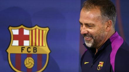 Hansi Flick, durante la rueda de prensa de este sábado antes de jugar contra el Celta de Vigo.
