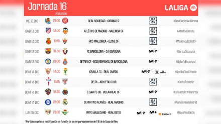 Horarios jornada 16ª La Liga