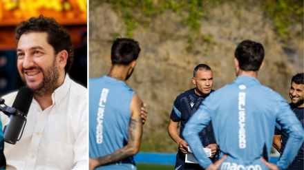 David Juanmartiñena (periodista) y Sergio Francisco (entrenador de la Real Sociedad).