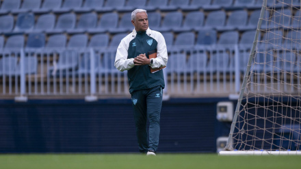 Sergio Pellicer en un entrenamiento en La Rosaleda.