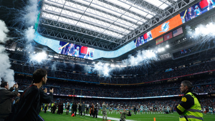Imagen del interior del Santiago Bernabéu antes del comienzo del partido entre Washintong Commanders y Miami Dolphins de la NFL