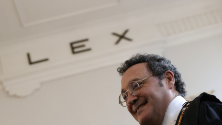 El fiscal general del Estado, Álvaro García Ortiz, tras la toma de posesión de la fiscal superior de Galicia, Carmen Eiró, este lunes en el Tribunal Superior de Justicia de Galicia, en A Coruña