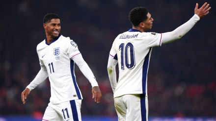 Gestos de Bellingham durante el encuentro ante Albania