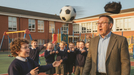 El momento del balonazo en el patio del colegio