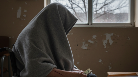 Una persona irreconocible que ha sufrido un accidente laboral y que ahora tiene que vivir en una residencia con una pensión escasa