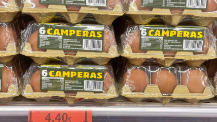 Detalle del precio 4,40 euros la docena de huevos este martes en un supermercado de Bilbao