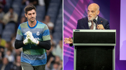 Courtois y Javier Tebas