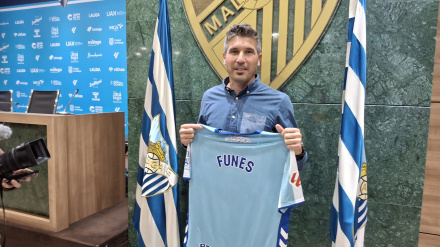 Funes en su puesta de largo como nuevo entrenador del Málaga
