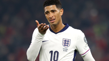 Jude Bellingham, durante el partido de la discordia en Albania.