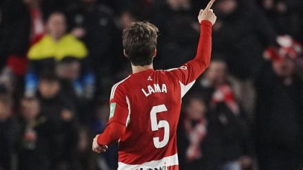 Manu Lama celebra gol ante el Córdoba