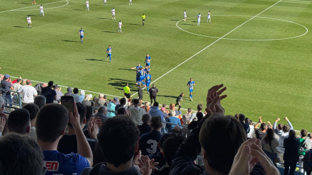 Los jugadores del CF Lorca Deportiva, celebrando el gol de Escobar