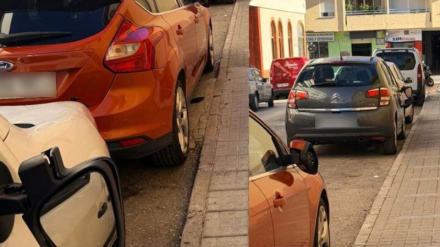 Varios de los vehículos afectados en la calle Pintor Victoria de Dénia tras el acto vandálico que destrozó los retrovisores