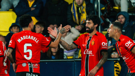 El Mallorca celebra el gol de Costa