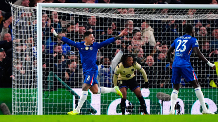 El Chelsea celebra el primer gol del partido frente al Barcelona en la Liga de Campeones