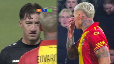 Edvardsen realiza el polémico gesto al alemán Angelo Stiller.