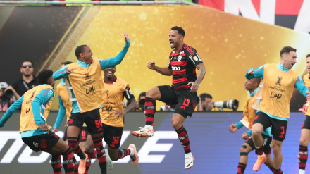 Los jugadores del Flamengo celebran el gol de Danilo en la Copa Libertadores