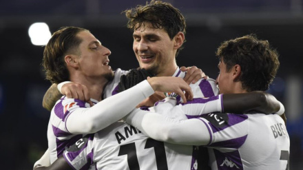 Los jugadores del Real Valladolid celebrando un gol contra el Huesca