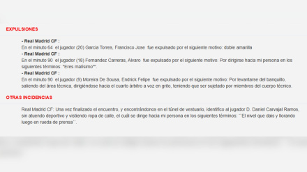 Acta de Quintero González tras el Real Madrid - Celta