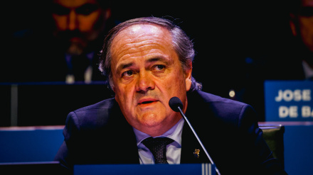 Jokin Aperribay durante la Junta General de Accionistas de la Real Sociedad