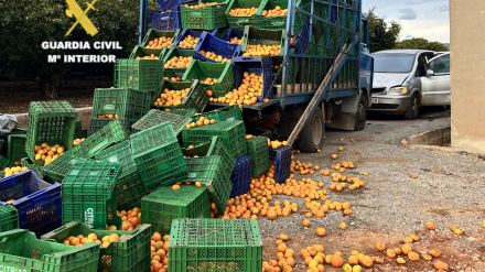 El fugitivo colisionó el coche contra un camión de naranjas