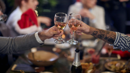 Cena de Navidad de empresa, imagen de archivo