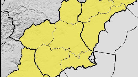 Mapa de la Región de Murcia con todas las comarcas en alerta amarilla
