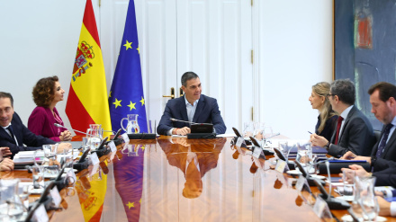 El presidente del Gobierno, Pedro Sánchez (c), preside la reunión del Consejo de Ministros