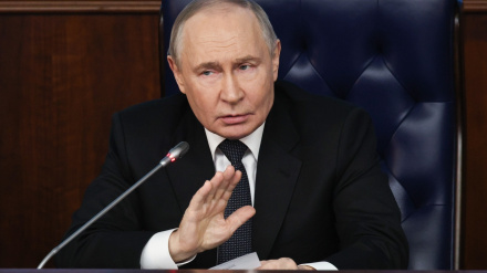 El presidente de Rusia, Vladimir Putin, habla durante una reunión ampliada del Consejo de Ministros del Ministerio de Defensa.