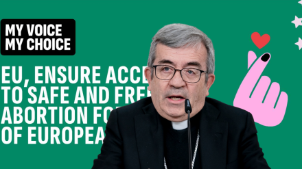 Montaje Argüello y cartel iniciativa my voice my choice