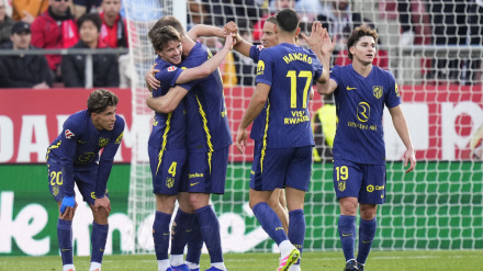 Los jugadores del Atlético celebran el gol de Gallagher ante el Girona