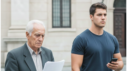 Un padre y un hijo con una sentencia en la mano