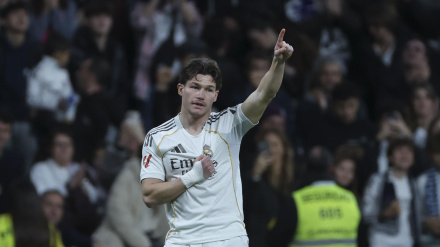 Fran García celebra el gol del Real Madrid al Betis