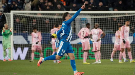 Lucas Boyé, tras anotar el tanto del empate para el Deportivo Alavés frente al Real Oviedo